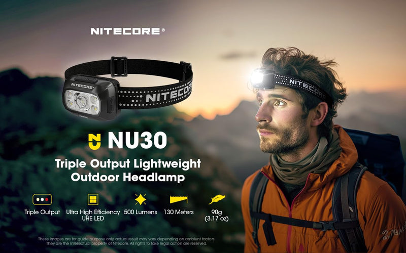 Nitecore NU30 500 Lumen LED Rechargeable Headlamp with White and Red Beams Black