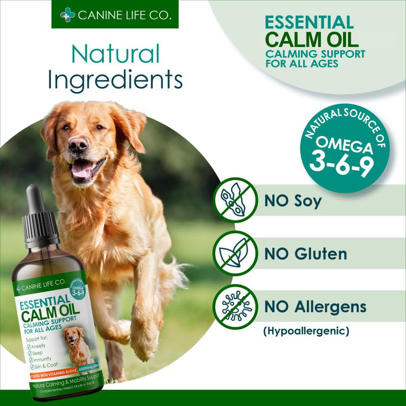 Canine Life Dog Calm Oil (60ml) Made from Pure Hemp Seed Oil for All Breeds, Natural Calming Support, Joint & Skin Health 60ml
