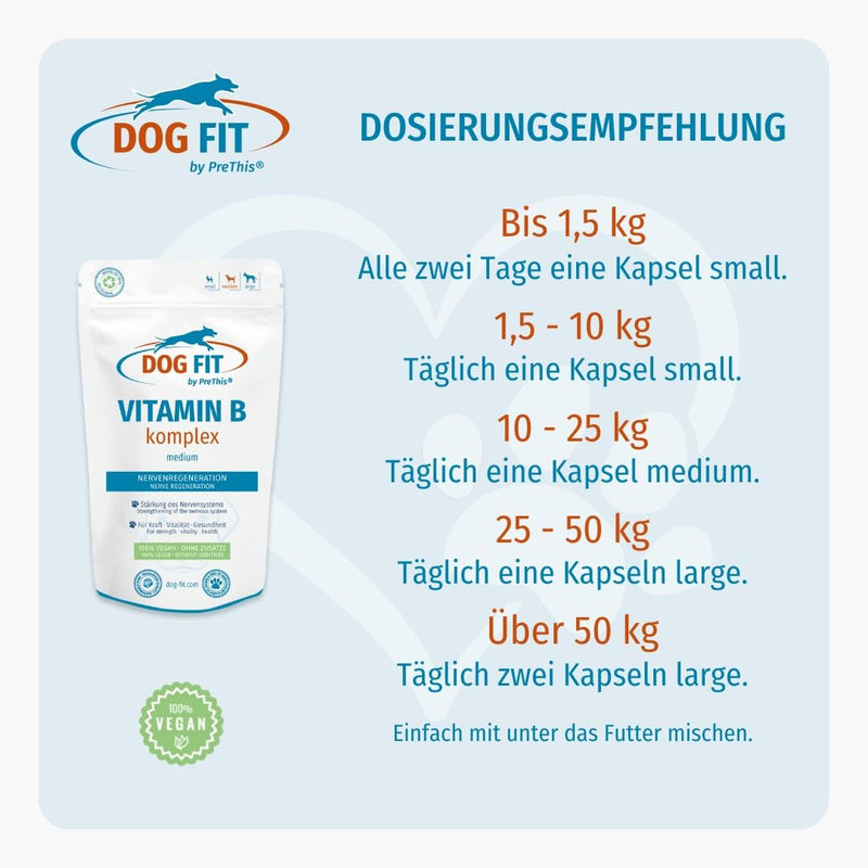 DOG FIT by PreThis® Vitamin B complex for dogs I nervous system, incontinence, spondylosis, tremors, strengthening I B vitamins with biotin & folic acid I Vegan without additives | medium medium (10 - 25kg) - BeesActive Australia
