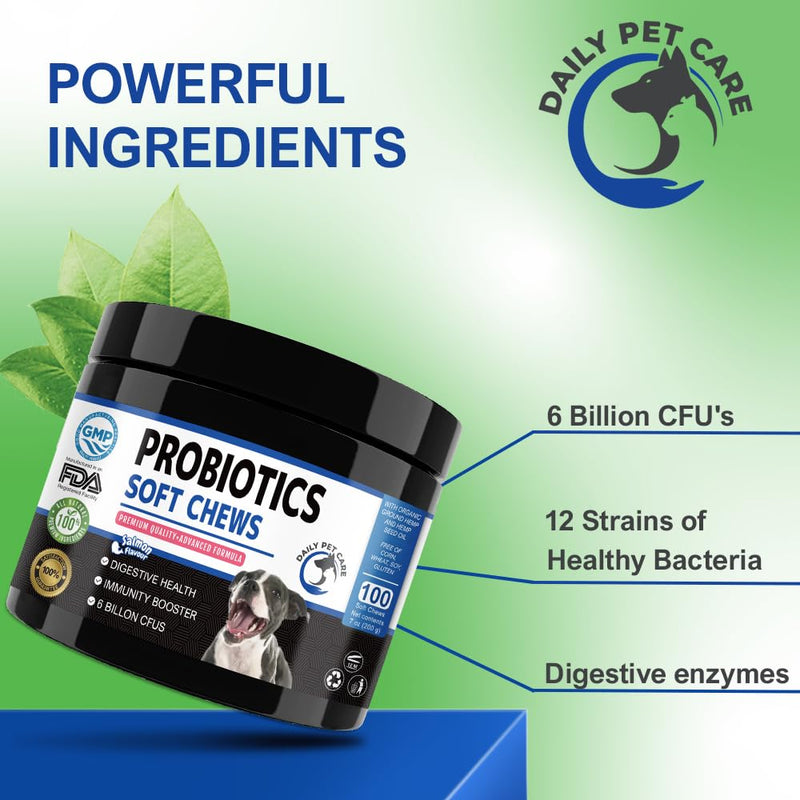 Probiotics for Dogs – Natural Digestive Treats for Gut Health, Immunity, Diarrhoea & Itchy Skin Relief – Salmon Flavour Probiotic Chews – Probiotic Dog Treats