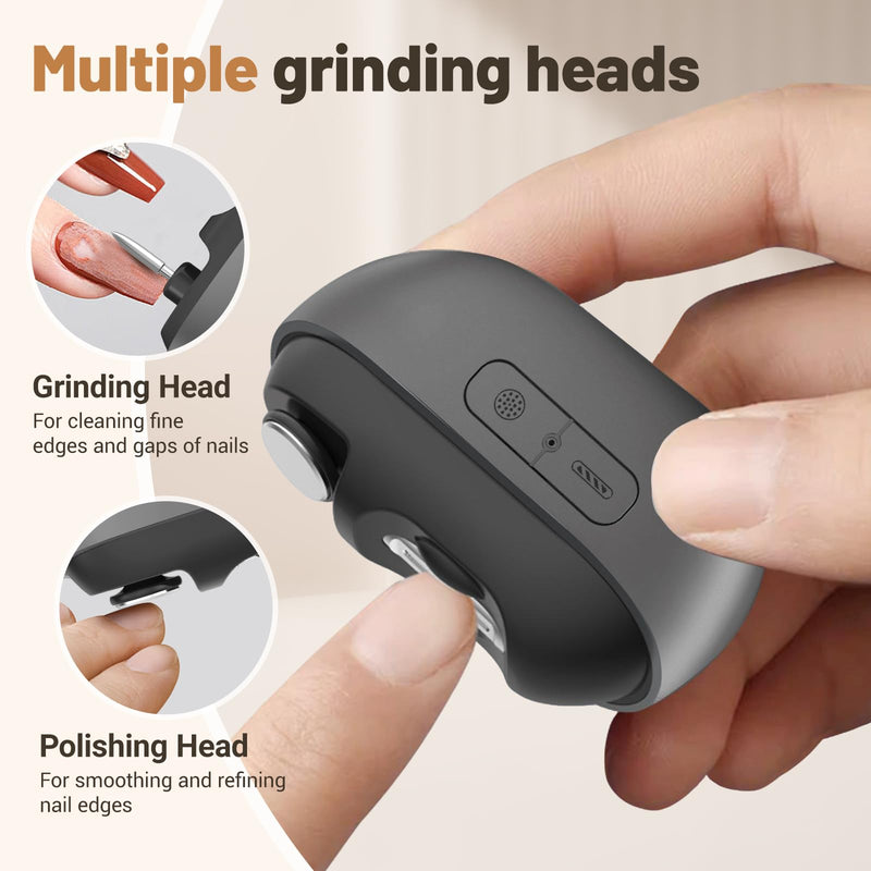 Electric Nail Clipper, Upgraded 3 in 1 Electric Polishing Automatic Nail Clippers with Magnetic Lid USB Rechargeable ，Portable Smart Nail Clipper for Thick Toenails Seniors, Adults (Gray) Grey