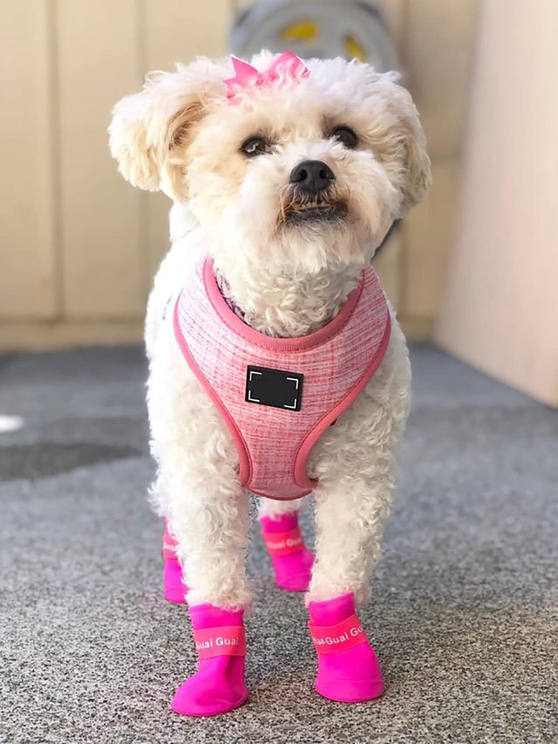 Puppy Dogs Candy Colors Anti-Slip Waterproof Rubber Rain Shoes Boots Paws Cover (Rose Red,Medium) M: 1.56''x 1.99''(W*L) Rose red - BeesActive Australia
