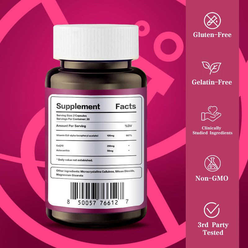 Coenzyme Q10 Supplements - 2X Better Absorption, Cellular Energy Support with Astaxanthin and Vitamin E, Antioxidant for Heart Health & Energy Production, 1 Month Supply, 60 Capsules 1 Bottles
