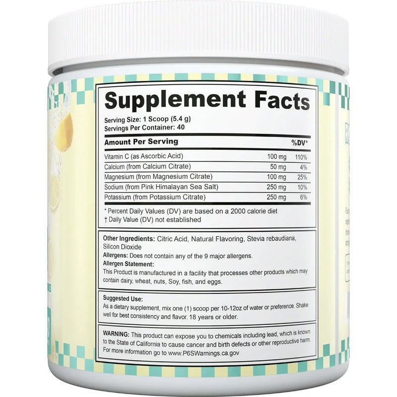 Rocket Hydration Electrolyte Powder 40 Servings | Naturally Flavored Lemonade 0 Sugar, 0 Colors, 0 Calories Drink Mix with Pink Himalayan Sea Salt, Magnesium, Potassium, Calcium & Vitamin C