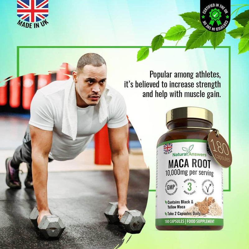 180 Maca Root Capsules with Ginseng & Black Pepper - (6 Months Supply) Vegetarian Supplement - UK Manufactured 5000mg - BeesActive Australia