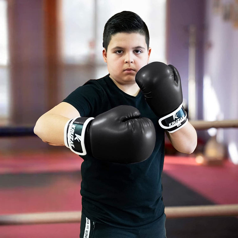 Kruzak Plain Kids Focus Mitts and Boxing Gloves Set for Kickboxing and Muay Thai MMA Training - Unisex Kit with Punching Pads for Martial Arts and Karate Black 4 oz - BeesActive Australia
