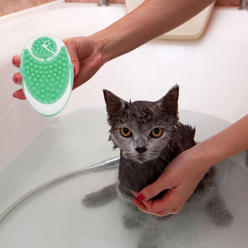 WishLotus Pet Bath Brush, Puppy Massage Brush with Shampoo Dispenser Pet Grooming Tool for Small Animals Soft Silicone Dog Shower Brush for Long Short Haired Dog and Cat Washing (Green) Green - BeesActive Australia