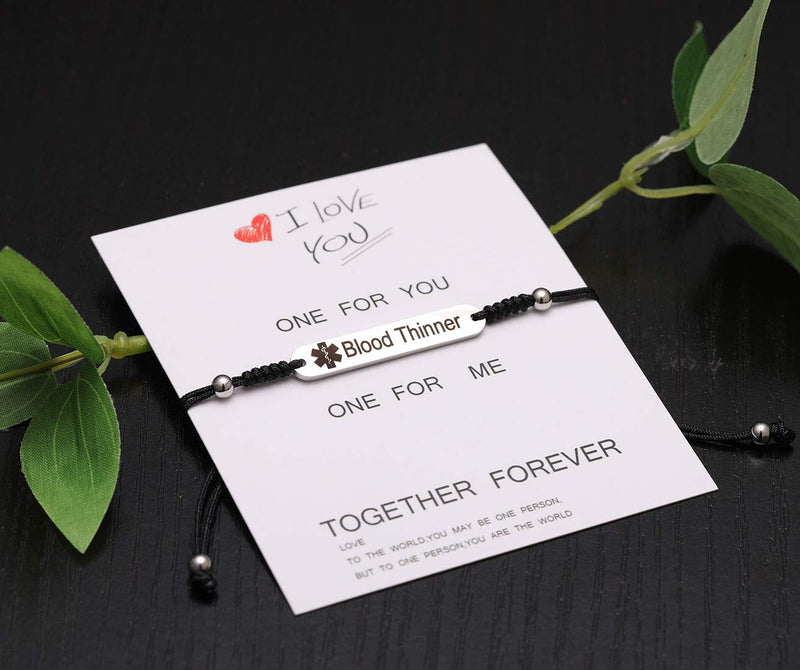 Women's Medical Alert ID Bracelets | Pre Engraved Type 1 Type 2 Diabetes Epilepsy Blood Thinner ID Bracelet | Diabetes Awareness Bracelet blood thinner & braided link - black