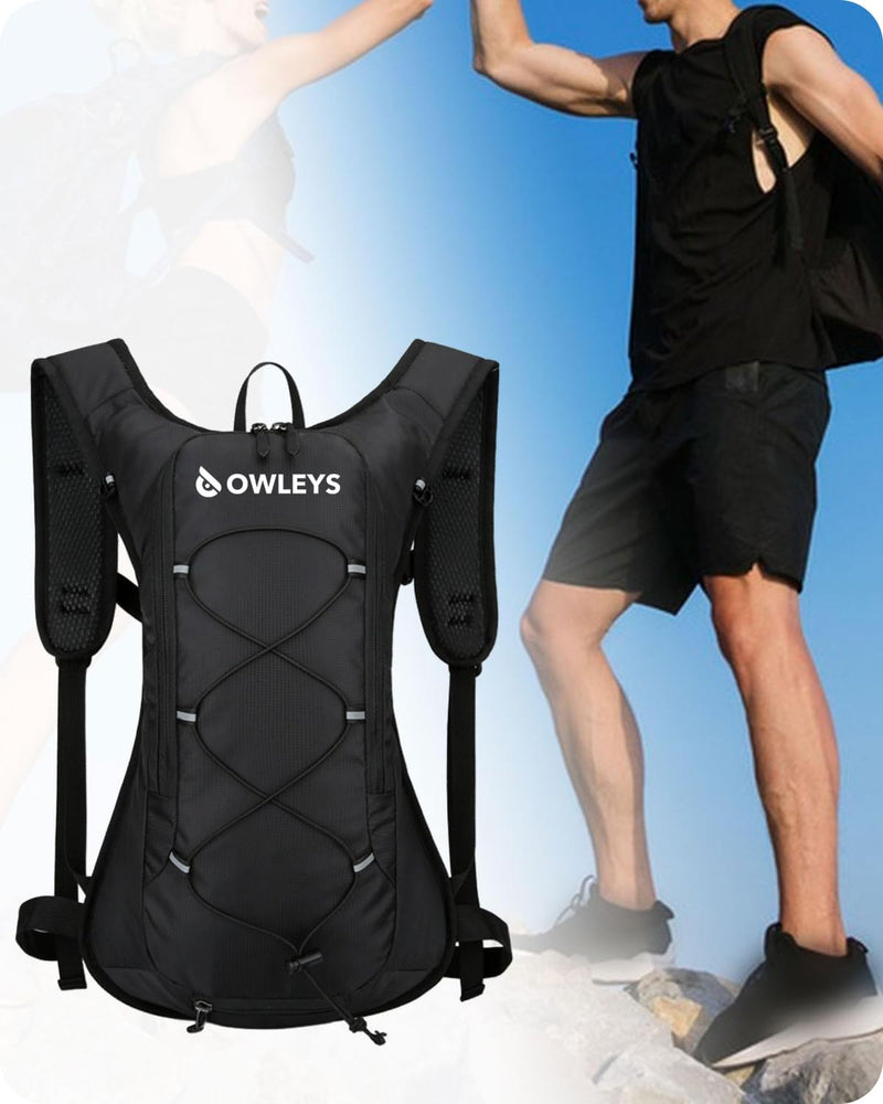 Owleys Hydration Backpack – Lightweight Waterproof Hydration Pack | 2L Water Bladder | Running & Cycling Backpack for Men & Women | Hiking & Festival Essential – Black 1