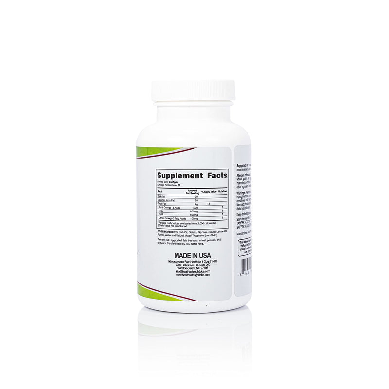 Health As It Ought To Be Omega 3 EPA DHA 400/300mg | 120 Capsules | EPA and DHA from wild-caught cold-water fish oil support heart, brain & cellular wellness with a light natural lemon flavor
