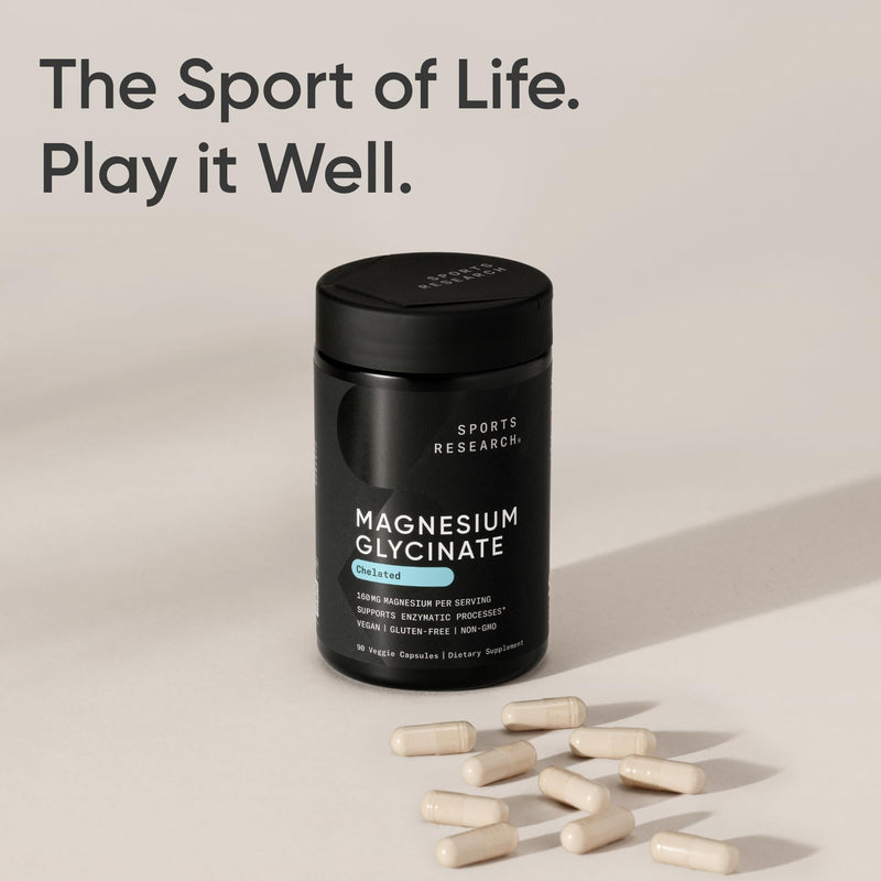 Sports Research¬Æ Magnesium Glycinate - Supports Restful Sleep & Enzymatic Processes - 160 mg Chelated Magnesium - Vegan Capsule - 90 Count 90 Count (Pack of 1) - BeesActive Australia