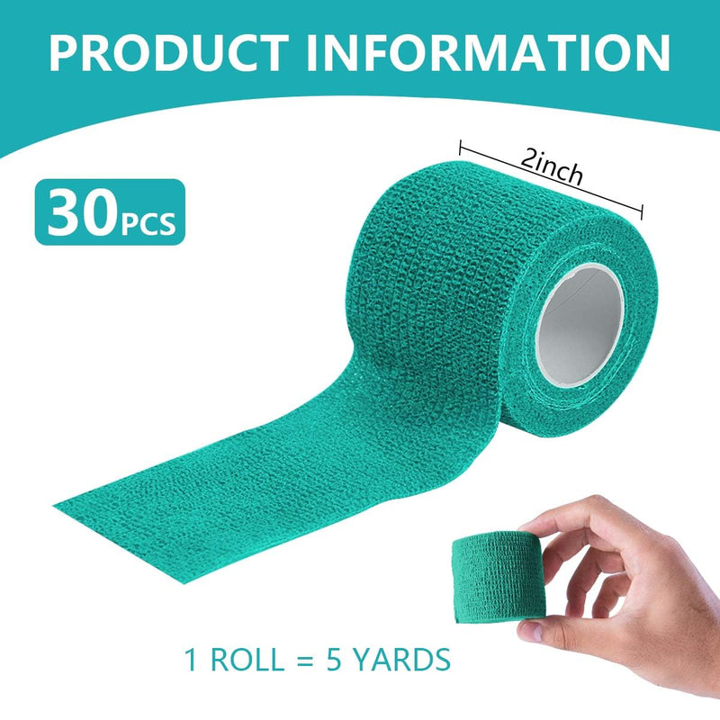 30 Pack 2 Inch x 5 Yards Green Self Adhesive Bandage Breathable Cohesive Bandage Wrap Rolls Elastic Self-Adherent Tape for Stretch Athletic, Sports, Wrist, Ankle 2 Inch, 30 Pack - BeesActive Australia