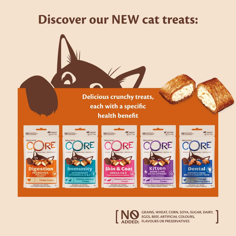 Wellness CORE Dental Treats 50g, Chicken – Cat Treats, Grain-Free, Natural, Hypoallergenic, Protein-Rich, High Meat Content, Supports Oral Health 50 g (Pack of 1)