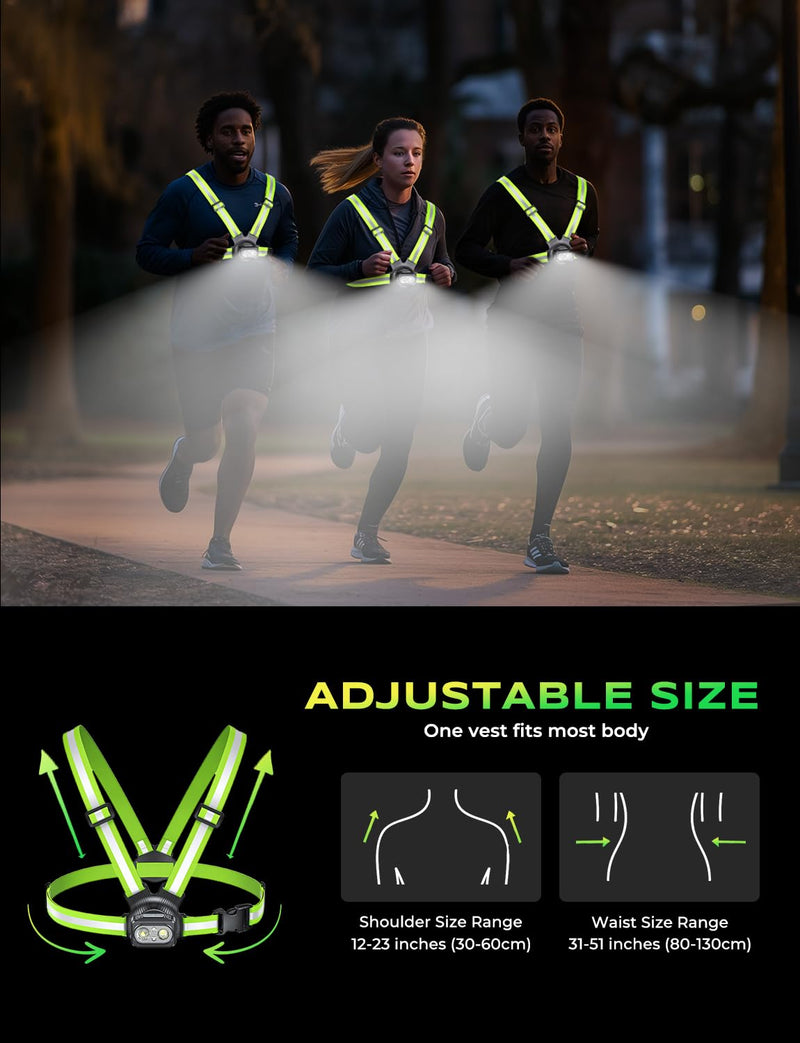 500LM High-Visibility Running Lights for Runners with 7 Modes, Adjustable 45° Beam, 360° Reflective Vest & IPX4 Waterproof Running Vest Headlamp for Night Walking/Cycling, 3.5-20Hrs Runtime - BeesActive Australia
