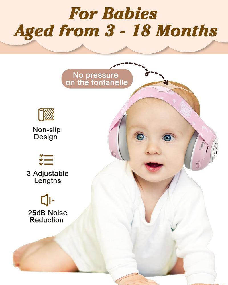 Lilian&Gema 2-in-1 Baby Ear Muffs Noise Protection, Adjustable Headphones with Band, Owls Noise Cancelling Headphones for Babies & Toddler up to 4 Years, Baby Airplane Essentials/Outdoor, Pink