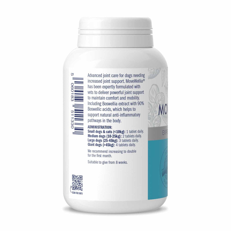Dorwest Herbs MoveWellia Joint Care Supplement for Dogs and Cats - 200 Tablets - Natural Dog Supplements for Joint Discomfort with Boswellia, Chondroitin, Glucosamine and Celery Seed