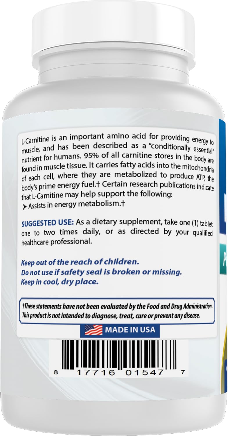 Best Naturals L-Carnitine 1000mg 60 Tablets (60 Count (Pack of 1)) 60 Count (Pack of 1)