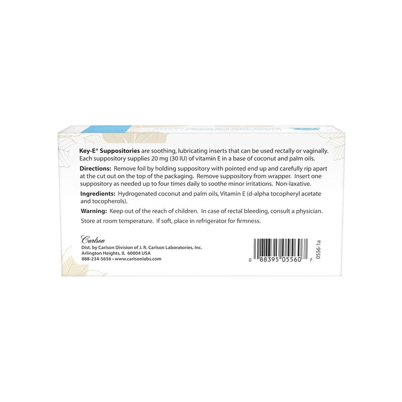 Carlson - Key-E Suppositories, 30 IU (20 mg) Vitamin E Suppository, Moisturizes & Nourishes, for Women and Men, 48 Count 48 Count (Pack of 1)