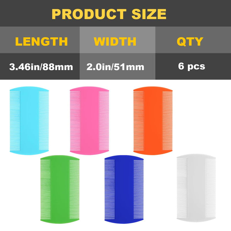 6 Pcs Head Hair Comb, Double Sided Fine Tooth Comb, Flea Lice Comb for Dandruff Removal, for Adults and Children(6 Colors)