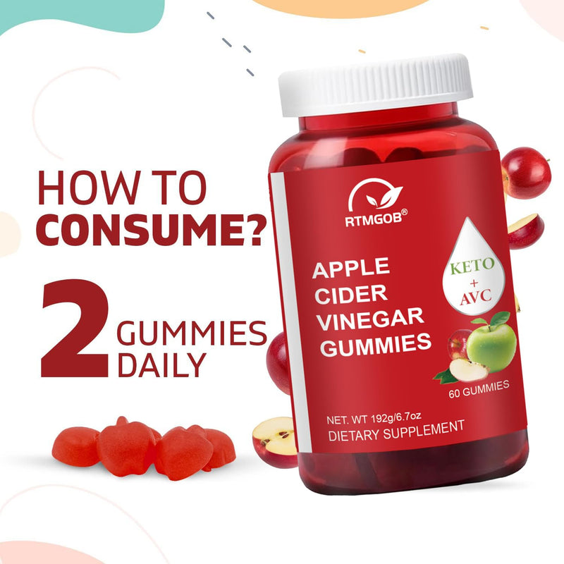 Apple Cider Vinegar Gummy, Vitamin B12, 1000 mg, Apple Flavor, Vegan, Non-GMO, Gluten Free Supplement-60 Gummies