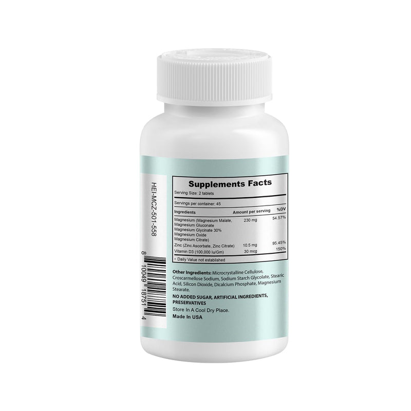 Heivy Magnesium Complex 2 Pack, Magnesium Glycinate, Citrate, Malate, Oxide, Gluconate with Zinc and Vitamin D3, Magnesium Supplement for Muscle, Nerve, Heart, Bone Support, High Absorption Unflavored 90 Count (Pack of 2)