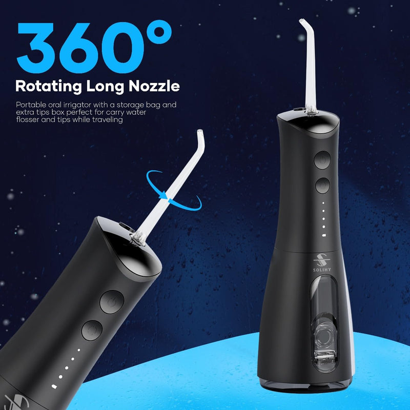 Cordless Water Flosser, Water Dental Flosser, Rechargeable Irrigation Cleaner,4 Modes Portable Water Flosser with 5 Nozzles, Water Flossers for Teeth, Dental Tools (Black) Black