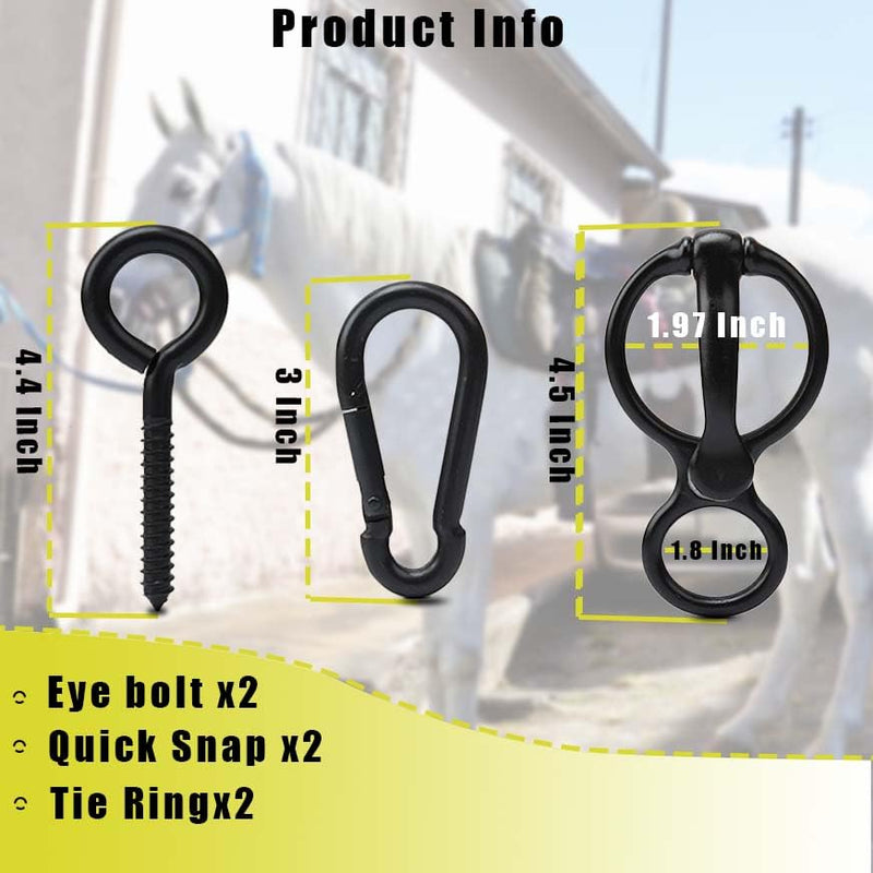 2pcs Horse Tie Ring, Heavy Duty Tie Ring Horse Training Equipment with Eye Bolt,Quick snap,Humane and Safe Tie Way,Black - BeesActive Australia