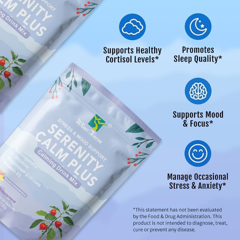 Calm Stress Support Drink Mix Powder, Raspberry Lemonade, 20 Sticks | Magnesium Glycinate, L-Theanine & Ashwagandha with Vitamin D3 for daily calm and relaxation support