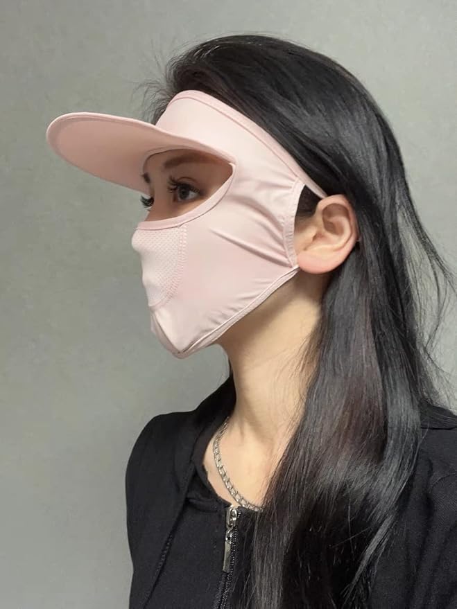 Hat Brim Face Sunscreen UPF 50+ Mask Women Summer UV Protection Ice Silk Full Face Sun Shade Breathable Mask Women's Full Protection UV Protection - BeesActive Australia