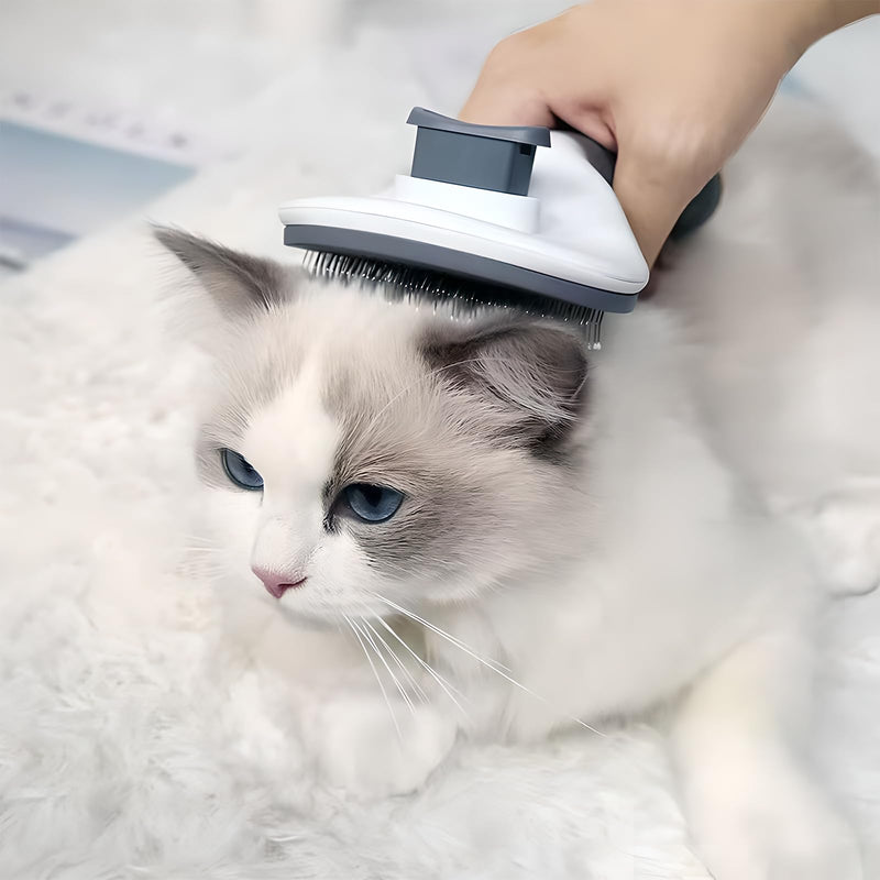 cat brush with release button, indoor cat hair brush that falls off, suitable for long or short haired cats, cat beauty brush for kittens, cat comb, rabbit massage to remove loose fur Grey - BeesActive Australia