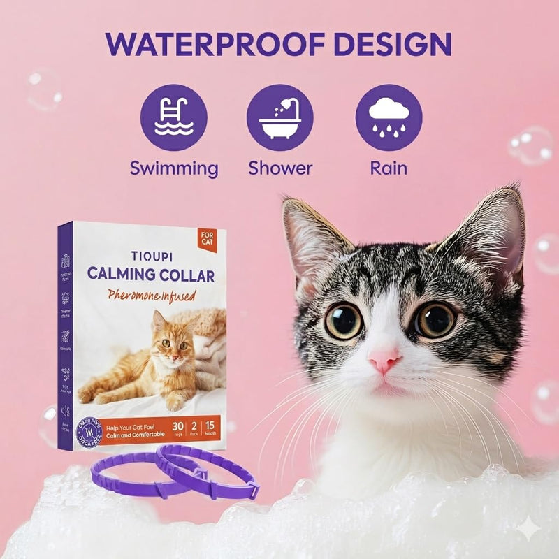 Cat Calming Collar 2 Pack – Pheromone Collar for Cats, Adjustable Breakaway, Water-Resistant, Stress Relief, Helps Reduce Scratching, Noise Sensitivity & Separation Anxiety
