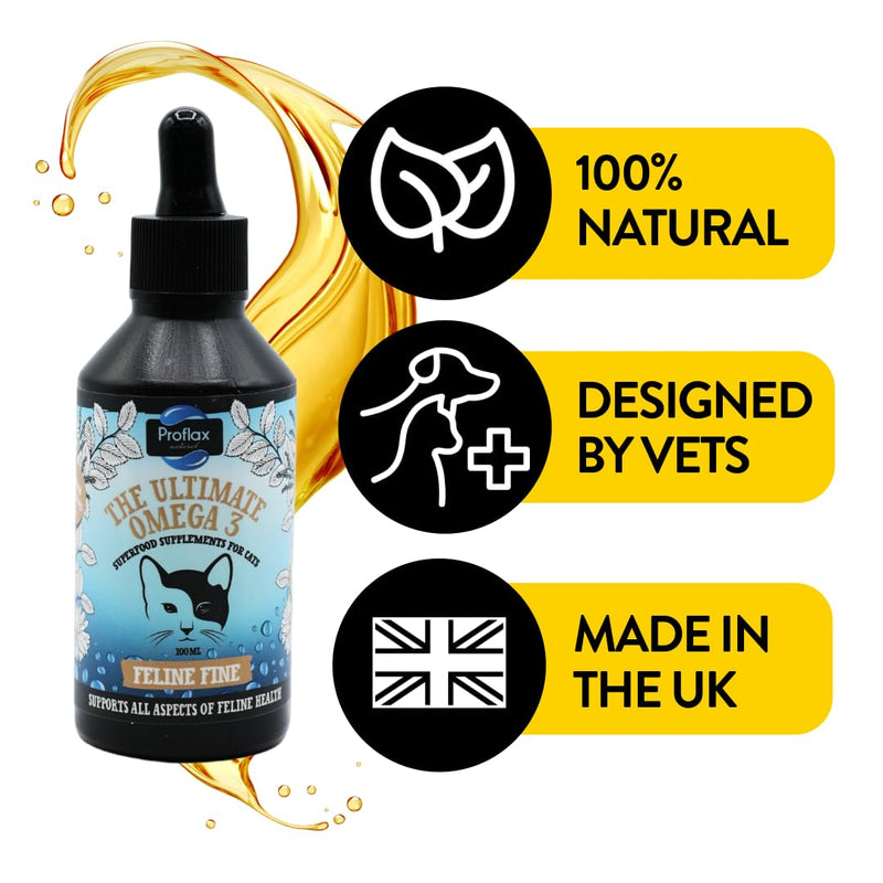 Proflax Feline Fine General Health & Kidney Support for Cats – Salmon Oil & Herbal Tinctures for Calm, Vitality & Wellbeing - 100ml