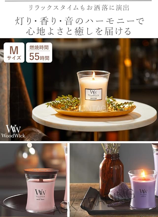 WoodWick Jar M Scented Candle, 55 Hour Candle, Bonfire Celebration, Stylish, Gift, Domestic Authentic (White Tea Jasmine) - BeesActive Australia