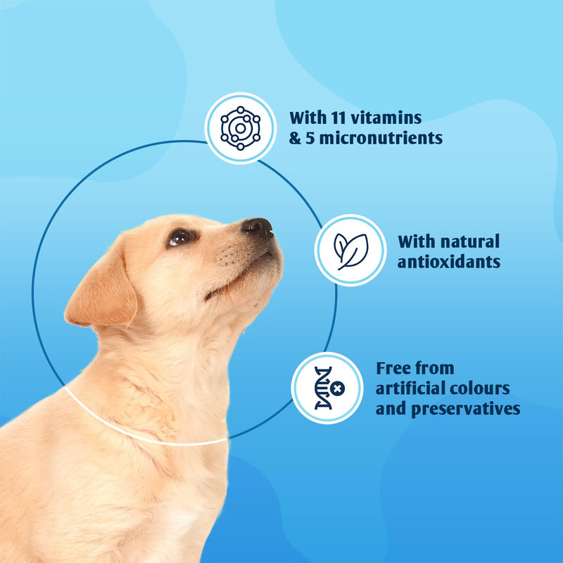 Puppy Multivitamins Nutritional Supplement - 11 multivitamins and 5 micronutrients - 100 tablets - for healthy growth, strong bones and immunity