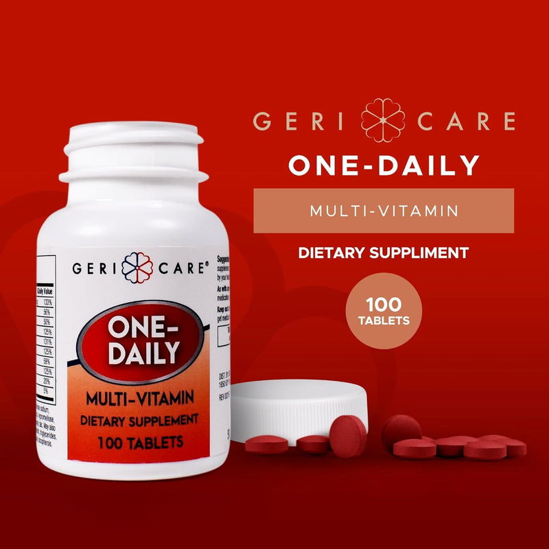 GeriCare One-Daily Multi-Vitamin Tablet, 100 Count Adult Multivitamin Supplement | Easy-to-Take Dietary Supplement with Vitamins A, C, D3, B, Calcium| Vitamin & Mineral Complex (2 Pack) 100 Count (Pack of 2)