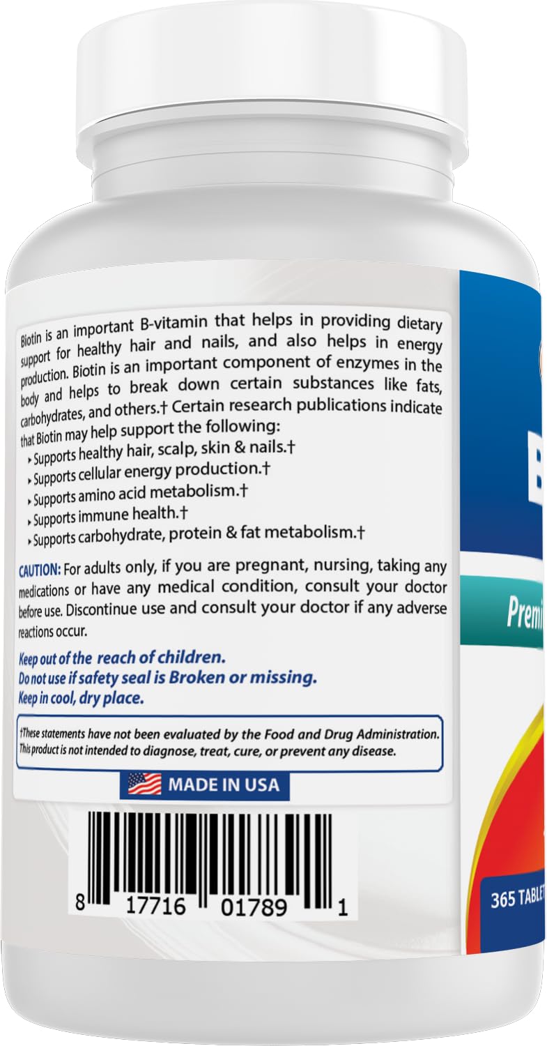 Best Naturals Biotin (Also Called Vitamin B7), 10,000 mcg 365 Tablets (365 Count (Pack of 2)) 365 Count (Pack of 2)
