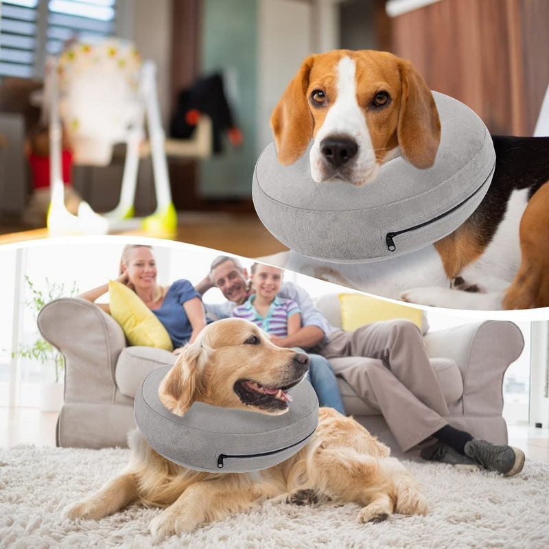 Nasjac Inflatable Neck Brace Dog & Cat, Adjustable Soft and Comfortable Dog Collar Leak Protection with Quick Release, Prevent Pets from Touching and Licking Wounds After Surgery M+ Grey - BeesActive Australia