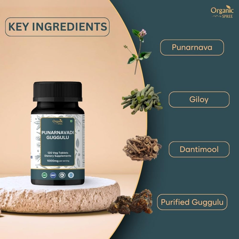 Punarnavadi Guggulu 120 Tablets - Supports Kidney Function* - Ayurvedic Formulation - Certified and Vegetarian (1) 1