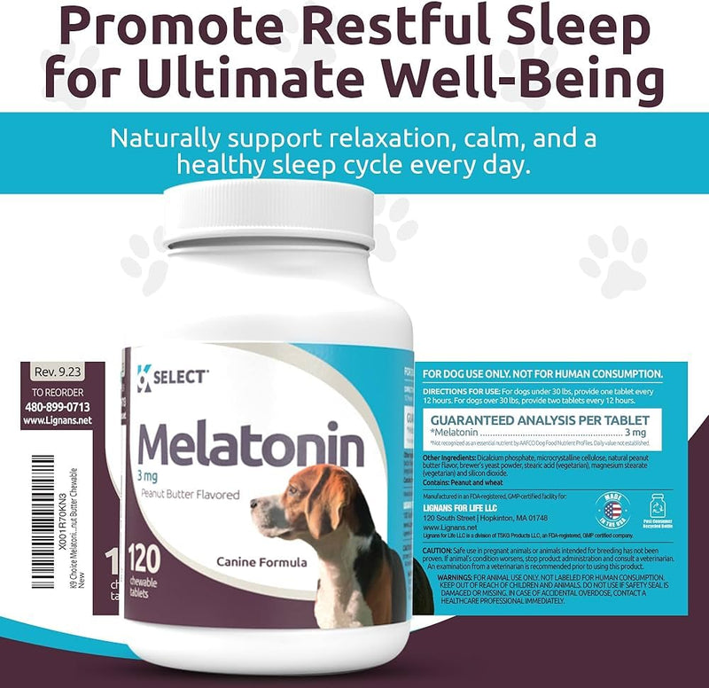 Prime Melatonin for Dogs - Composure Calming Chews - Sleep Aid Tablets - Reduce Stress - 3 mg 120 Peanut Butter Flavored Tablets