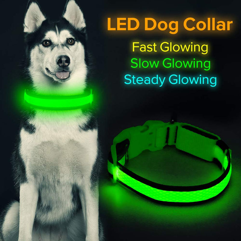 Flashseen LED Dog Collar, USB Rechargeable Light Up Dog Collar Lights, Adjustable Comfortable Soft Mesh Safety Dog Collar for Small, Medium, Large Dogs(Large, Neon Green) - BeesActive Australia
