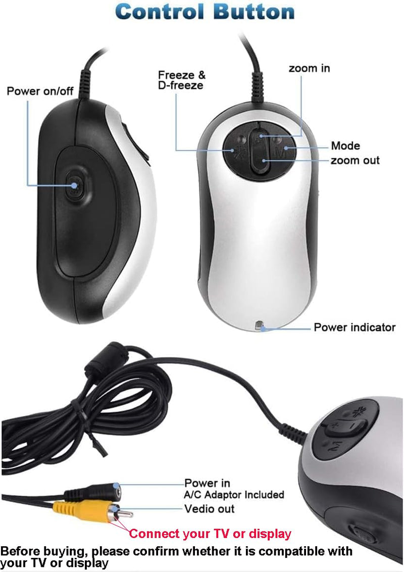 Electronic Low Vision Reading Aid - Portable Mouse Digital Magnifier with 10 Color Modes and Image Freeze for Visually Impaired, Parental Gift,Silver Silver
