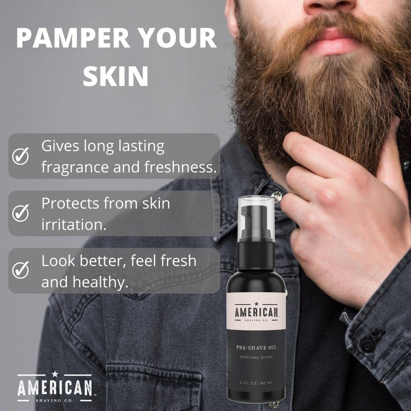 Pre-Shave Oil for Effortless, Smooth & Irritation-free Shave, For Men’s Skin Care Natural Handcrafted Blend Argan & Jojoba Oil, Protects Razor Burn, Premium Pre-Shave Oil by American Shaving Co - 2 Oz Original Scent