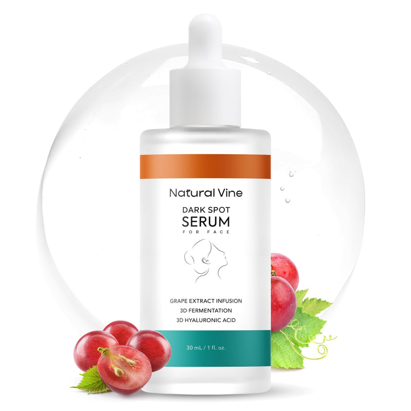 Natural Vine Dark Spot Remover for Face Serum: Age Spot Sun Spot Brown Spot with Grape Extract, Fermentation Complex, Hyaluronic Acid & Vitamin E, for Women and Men, 1 FL OZ / 30mL 1 Fl Oz (Pack of 1)
