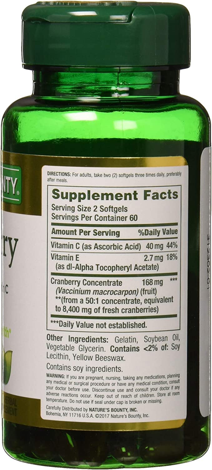 Nature's Bounty Cranberry Fruit 4200 mg, Plus Vitamin C, 120 Softgels