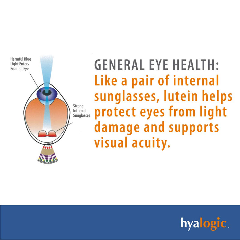 Hyalogic HylaVision Eye Health Supplement - Hyaluronic Acid, Lutein and Zeaxanthin Supplements – Contains Eye Vitamins A, C, E, and Zinc – Soothe Tired Eyes (120 Capsules)