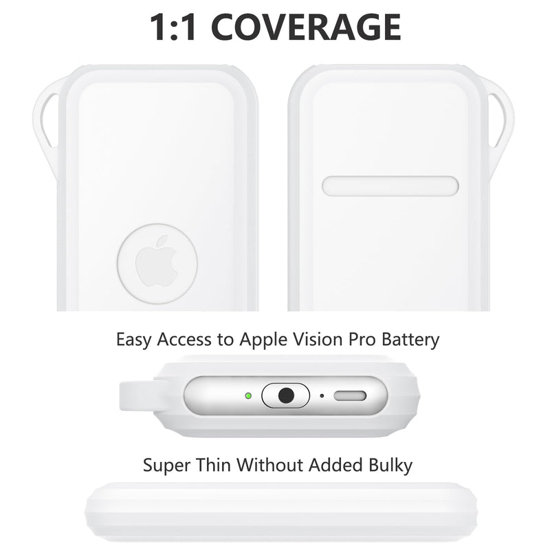 Comvin Battery Case for Apple Vision Pro Accessories, Anti-Scratch Soft Silicone Battery Protective Cover with Keychain and Lanyard Strap, Portable Battery holder for Travle Outdoor White - BeesActive Australia