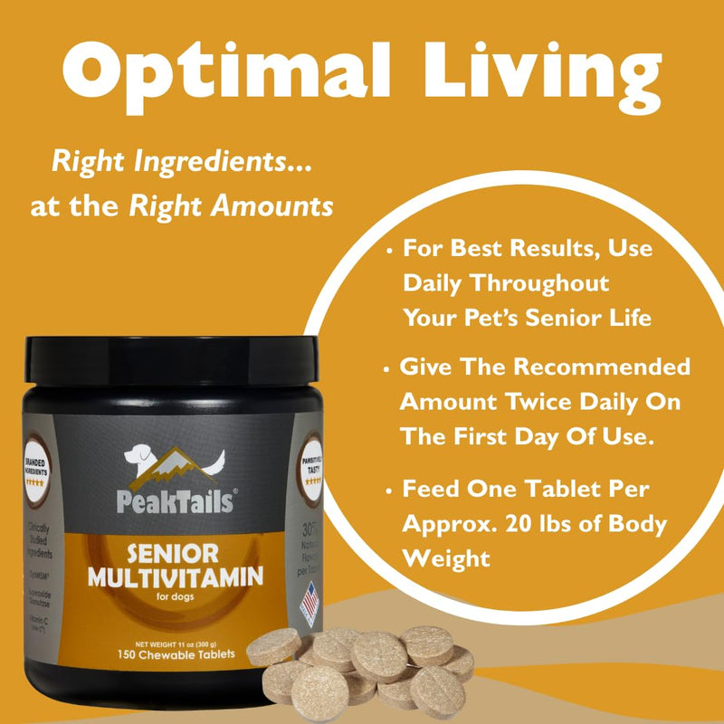 Senior Multivitamin for Dogs – 150 Tablets with MSM, Superoxide Dismutase, Vitamin C & 19 Essential Nutrients – Supports Joint Health & Overall Wellness 150 Count