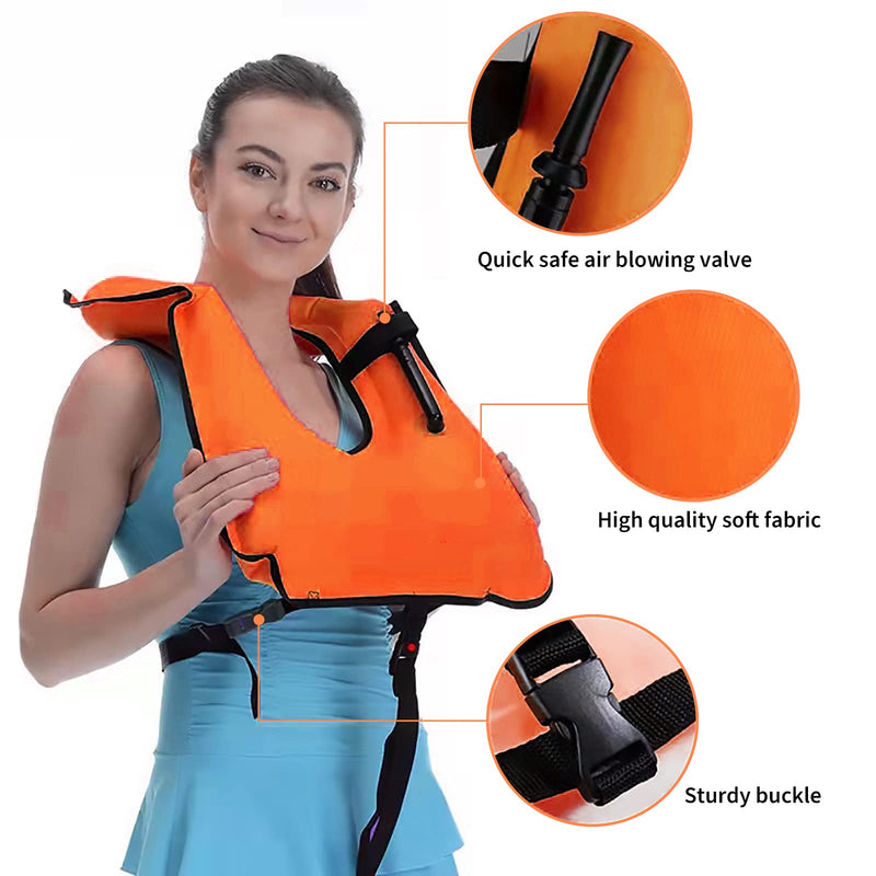 Swim Vest for Adults,Inflatable Buoyancy Vests-Portable Snorkel Vest for Diving Surfing Swimming Outdoor Water Sports 40-100kg Orange