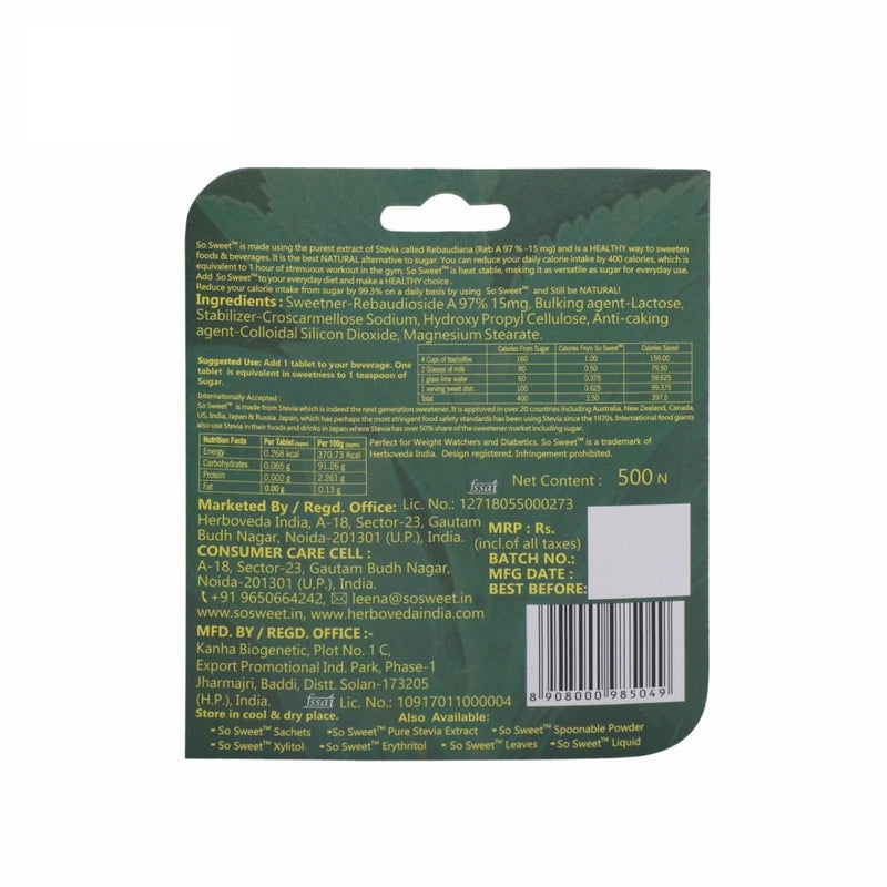 Stevia 500 Tablet Dispenser - Natural Sweetener, Zero Calories, Keto-Friendly, Sugar Substitute, No Artificial Flavors, Convenient Travel Size
