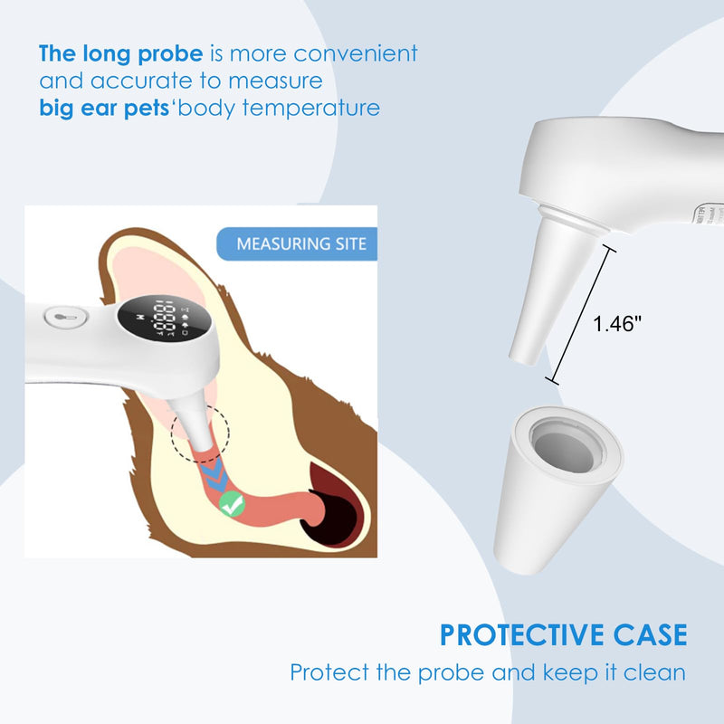 Pet Ear Thermometer for Dogs, Cats, and Livestock, Long Probe Designed, ℃/ ℉ Convert and Sound Switch Dedicated Button, 1 Second Measurement, 20 pcs Pet Swabs Included - BeesActive Australia